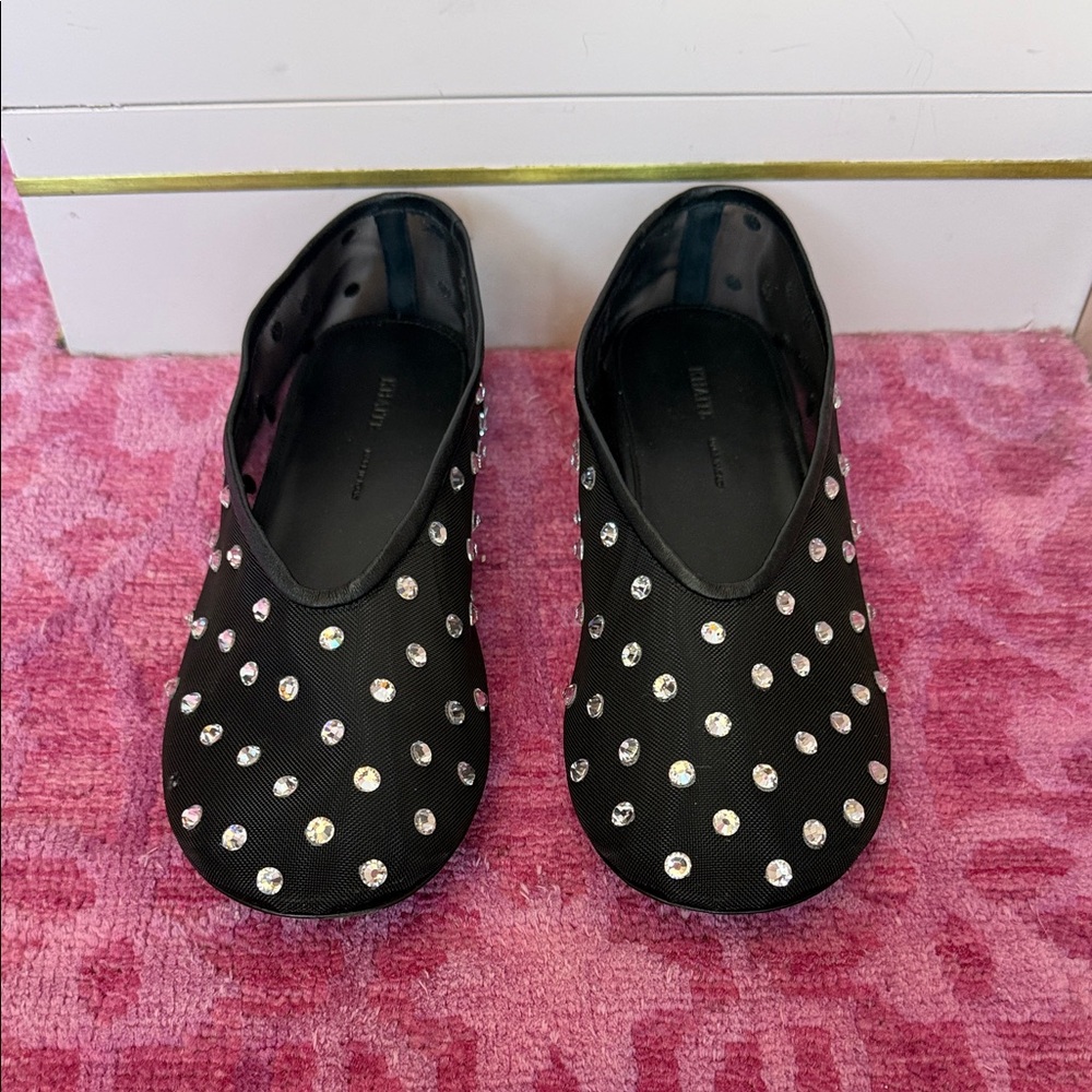 KHAITE Black Mesh Ballet flat with rhinestones